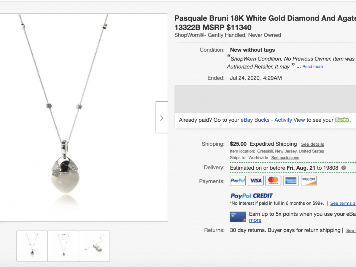 Швейцарские часы Pasquale Bruni 18K White Gold Diamond and Agate Necklace
