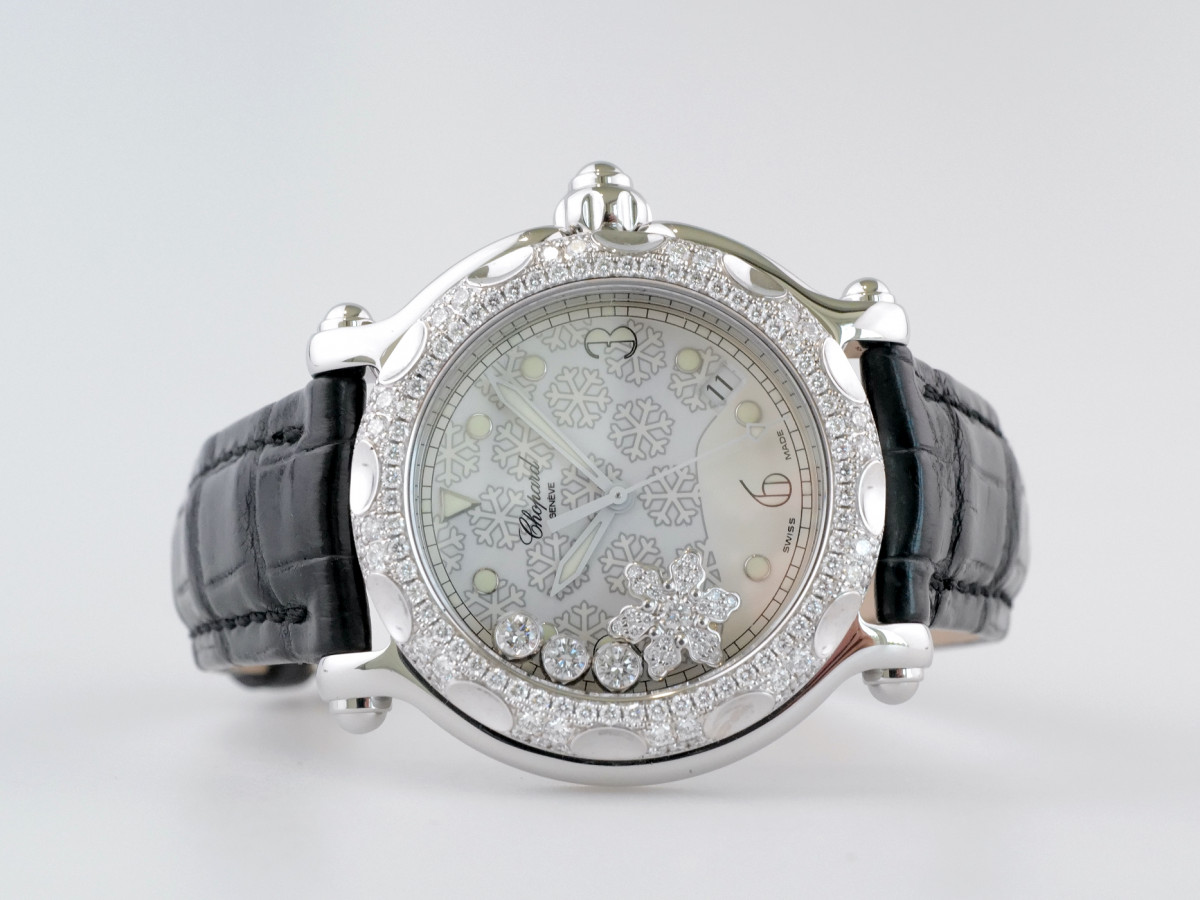 Швейцарские часы Chopard Happy Sport Diamond Snowflake 18K White Gold Steel 38