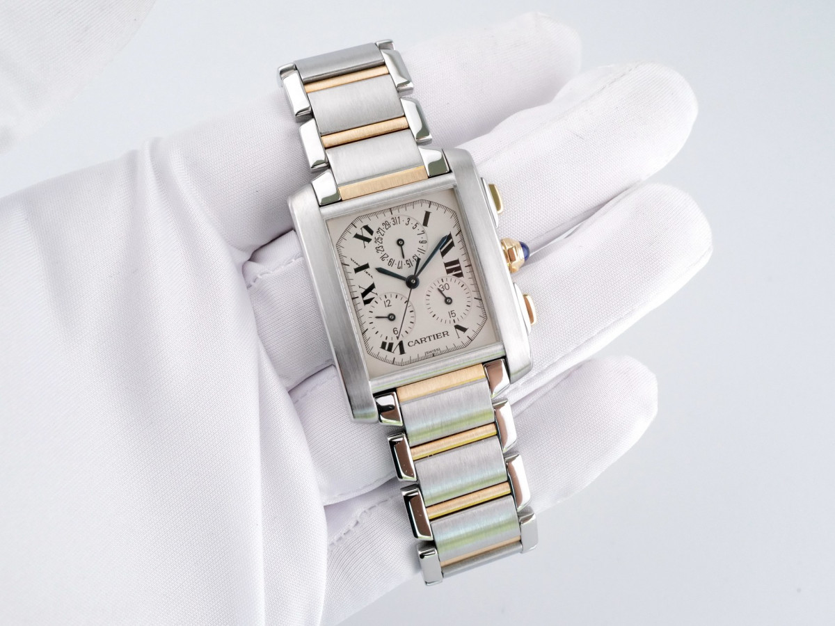 Швейцарський годинник Cartier Tank Francaise Chronoflex Gold Steel