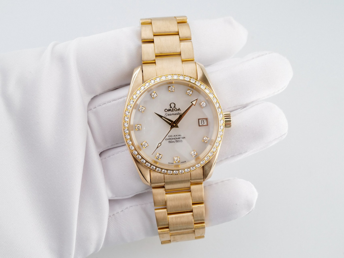 Швейцарские часы Omega Seamaster Aqua Terra 36 Co-Axial Chronometer 18K Yellow Gold Diamond MOP Dial