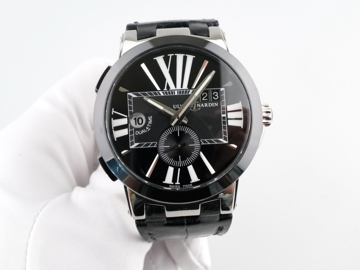 Швейцарський годинник Ulysse Nardin Executive Dual Time Black Alligator Strap Black Dial 43
