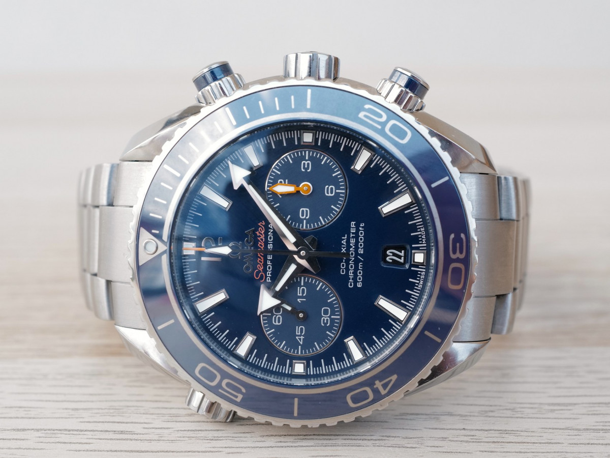 Швейцарський годинник Omega Seamaster Planet Ocean 600M Co‑Axial Chronograph 45.5mm Titanium Blue