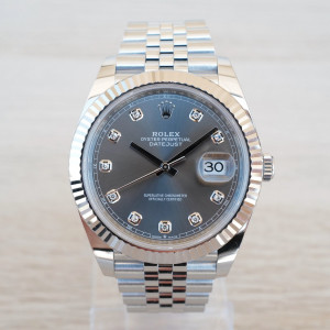 Швейцарський годинник Rolex Datejust 41 Fluted Rhodium Diamond Dial Jubilee