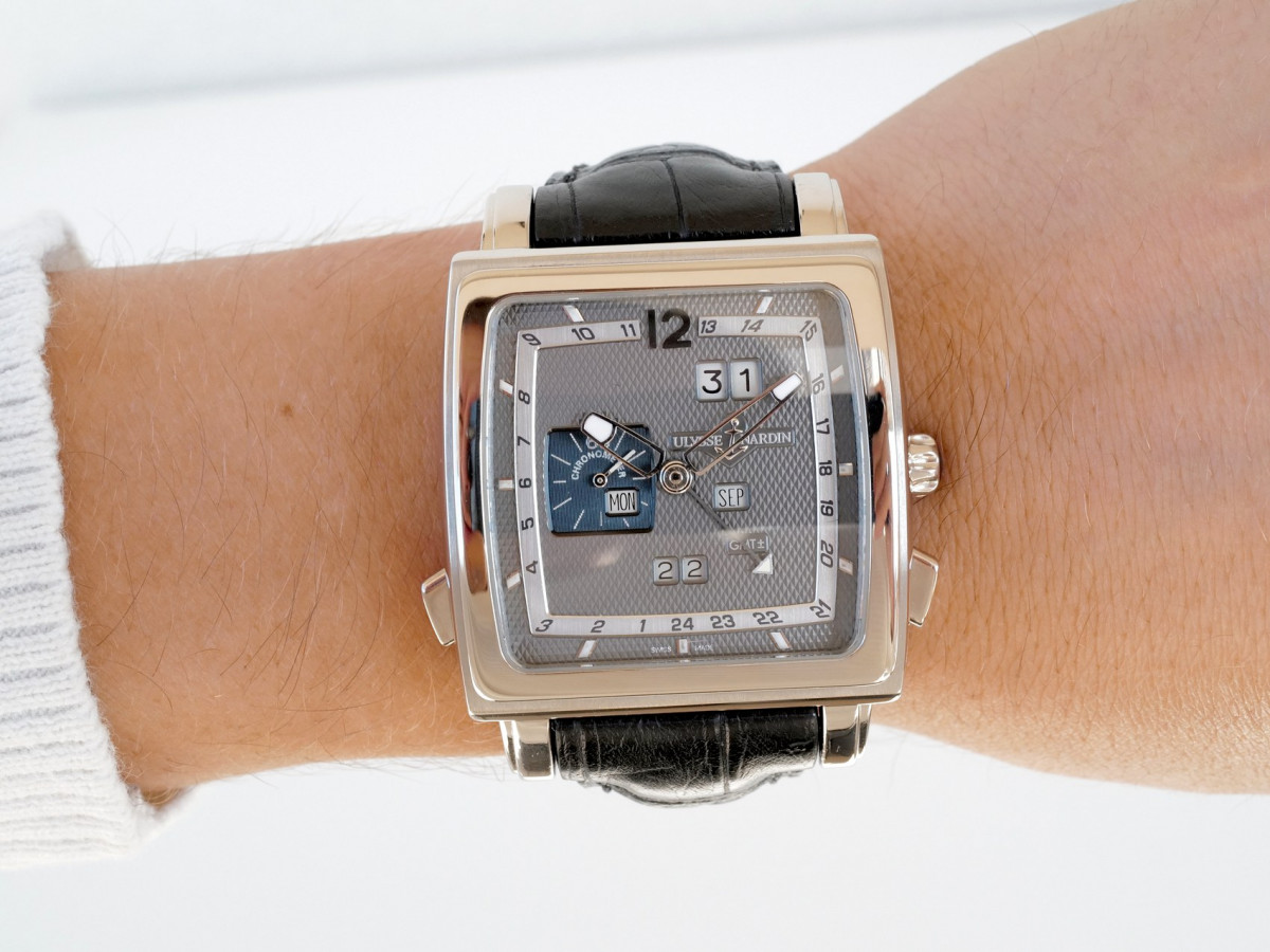 Швейцарський годинник Ulysse Nardin Classic Quadrato Dual Time GMT Perpetual Calendar 18K White Gold