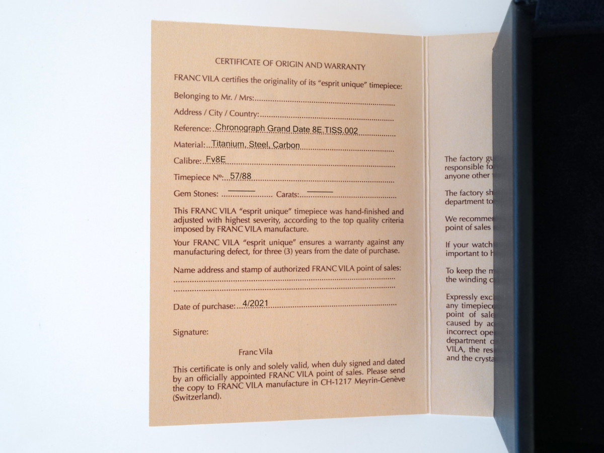 Швейцарський годинник Franc Vila Chronograph Grand Date Titanium Carbon Limited Edition