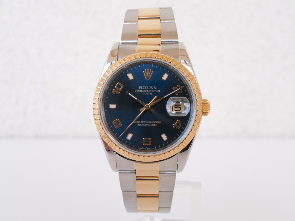 Швейцарський годинник Rolex Oyster Perpetual Date 34 Steel Gold Blue Dial