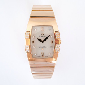 Швейцарские часы Omega Constellation Quadrella Quartz 18K Rose Gold MOP Dial
