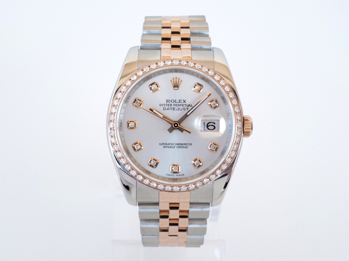 Швейцарський годинник Rolex Datejust 36mm Jubilee Steel and Everose Gold Silver Diamond Dial