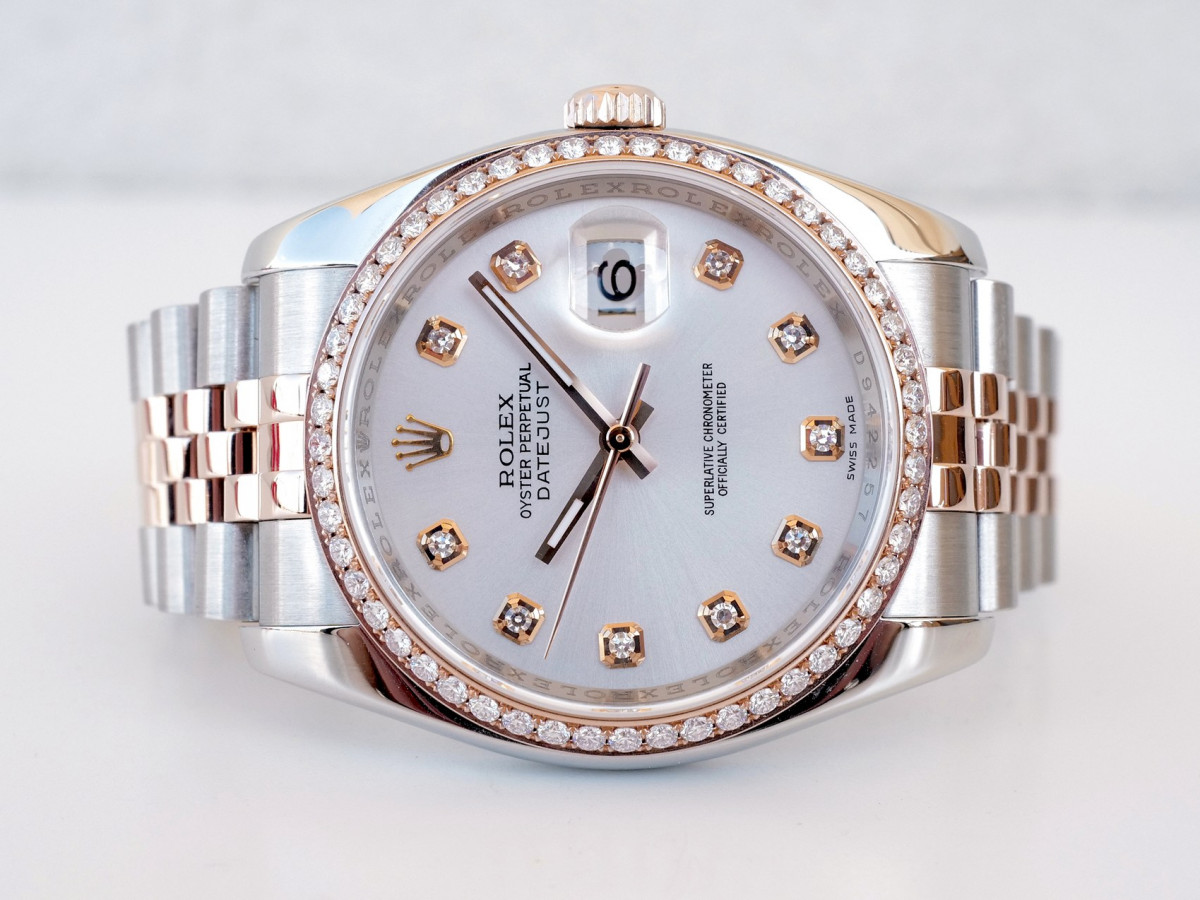 Швейцарський годинник Rolex Datejust 36mm Jubilee Steel and Everose Gold Silver Diamond Dial
