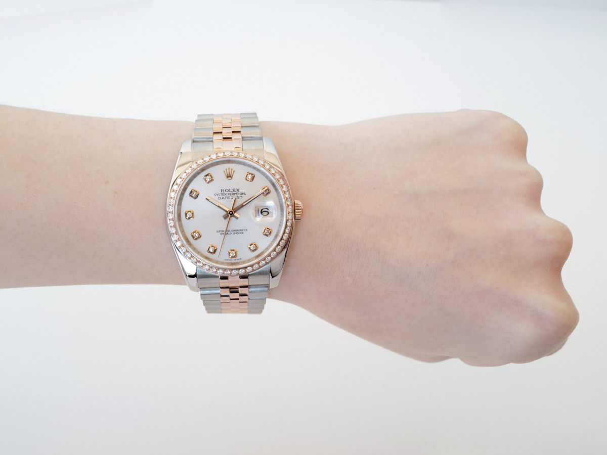 Швейцарський годинник Rolex Datejust 36mm Jubilee Steel and Everose Gold Silver Diamond Dial
