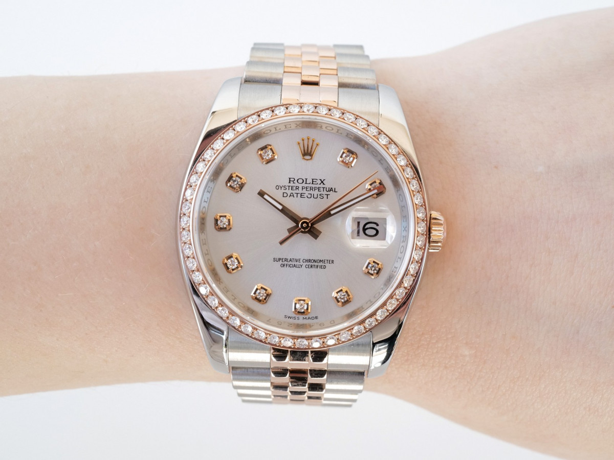 Швейцарський годинник Rolex Datejust 36mm Jubilee Steel and Everose Gold Silver Diamond Dial