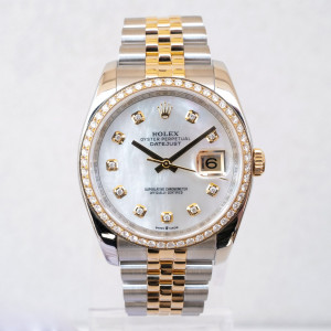 Швейцарський годинник Rolex Datejust 36mm Jubilee Steel and Yellow Gold MOP Diamond Dial