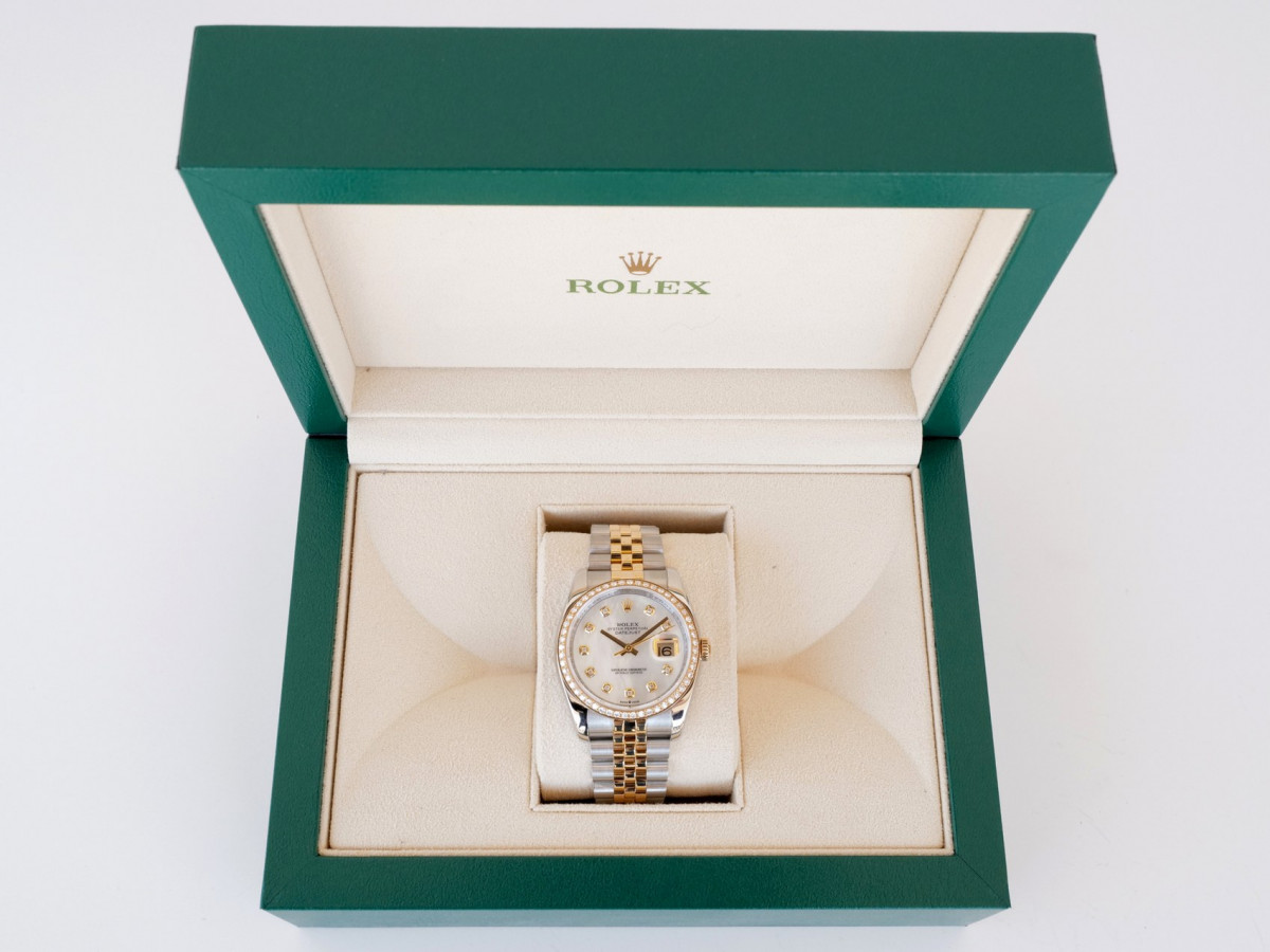 Швейцарський годинник Rolex Datejust 36mm Jubilee Steel and Yellow Gold MOP Diamond Dial