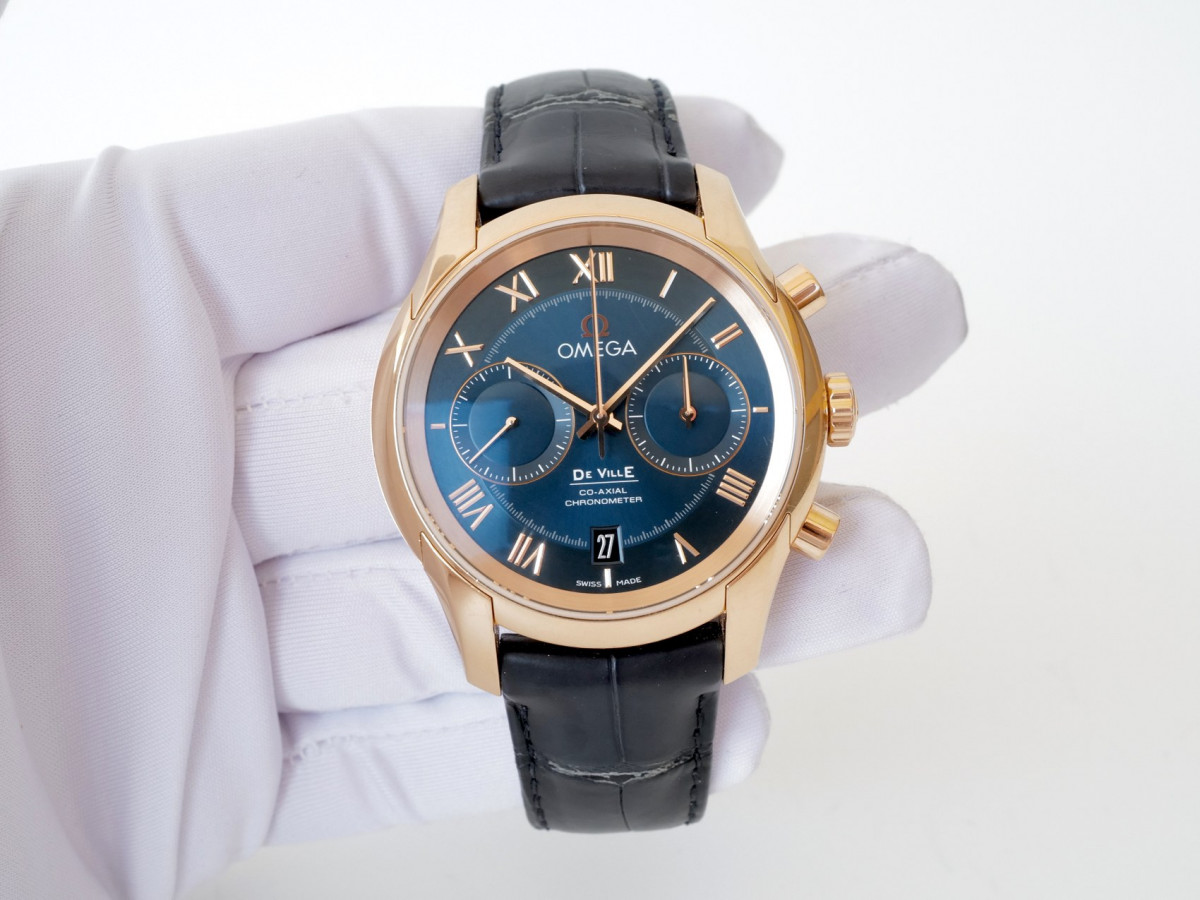 Швейцарские часы Omega De Ville Hour Vision Co-Axial 18K Rose Gold Blue Dial Chronograph