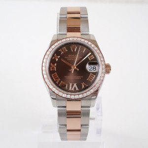 Швейцарський годинник Rolex Lady-Datejust 31 Oyster Steel 18K Rose Gold Chocolate Diamond Roman VI Dial Diamond Bezel