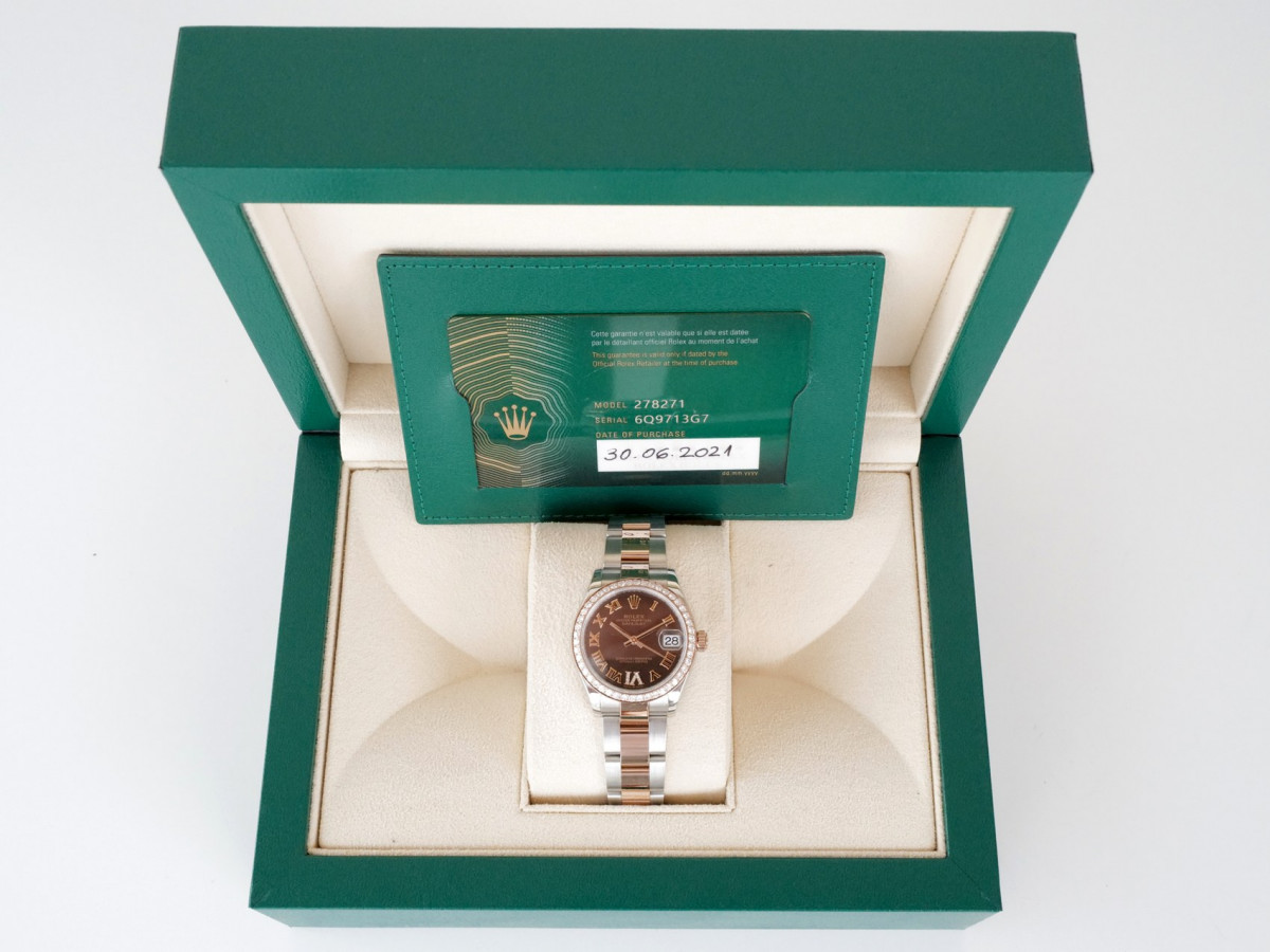 Швейцарський годинник Rolex Lady-Datejust 31 Oyster Steel 18K Rose Gold Chocolate Diamond Roman VI Dial Diamond Bezel