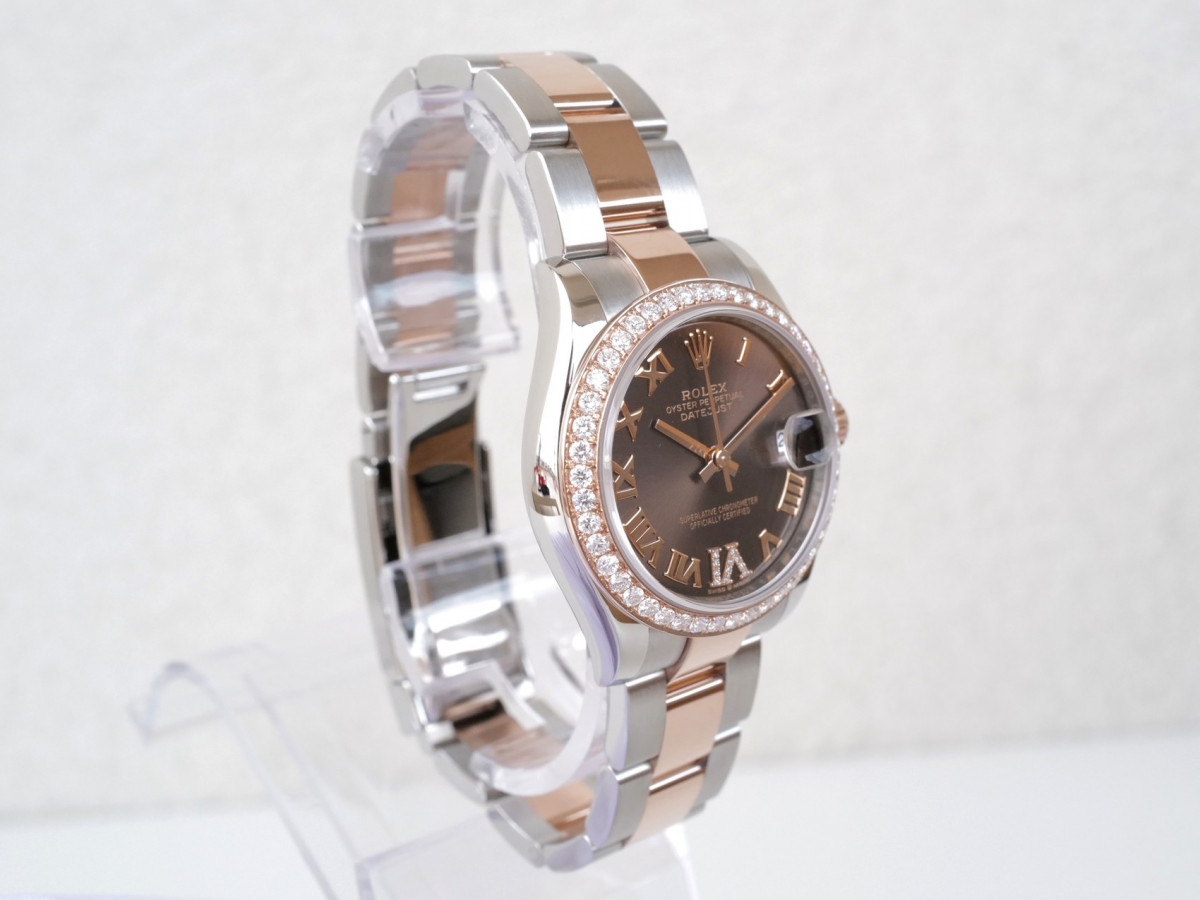 Швейцарський годинник Rolex Lady-Datejust 31 Oyster Steel 18K Rose Gold Chocolate Diamond Roman VI Dial Diamond Bezel