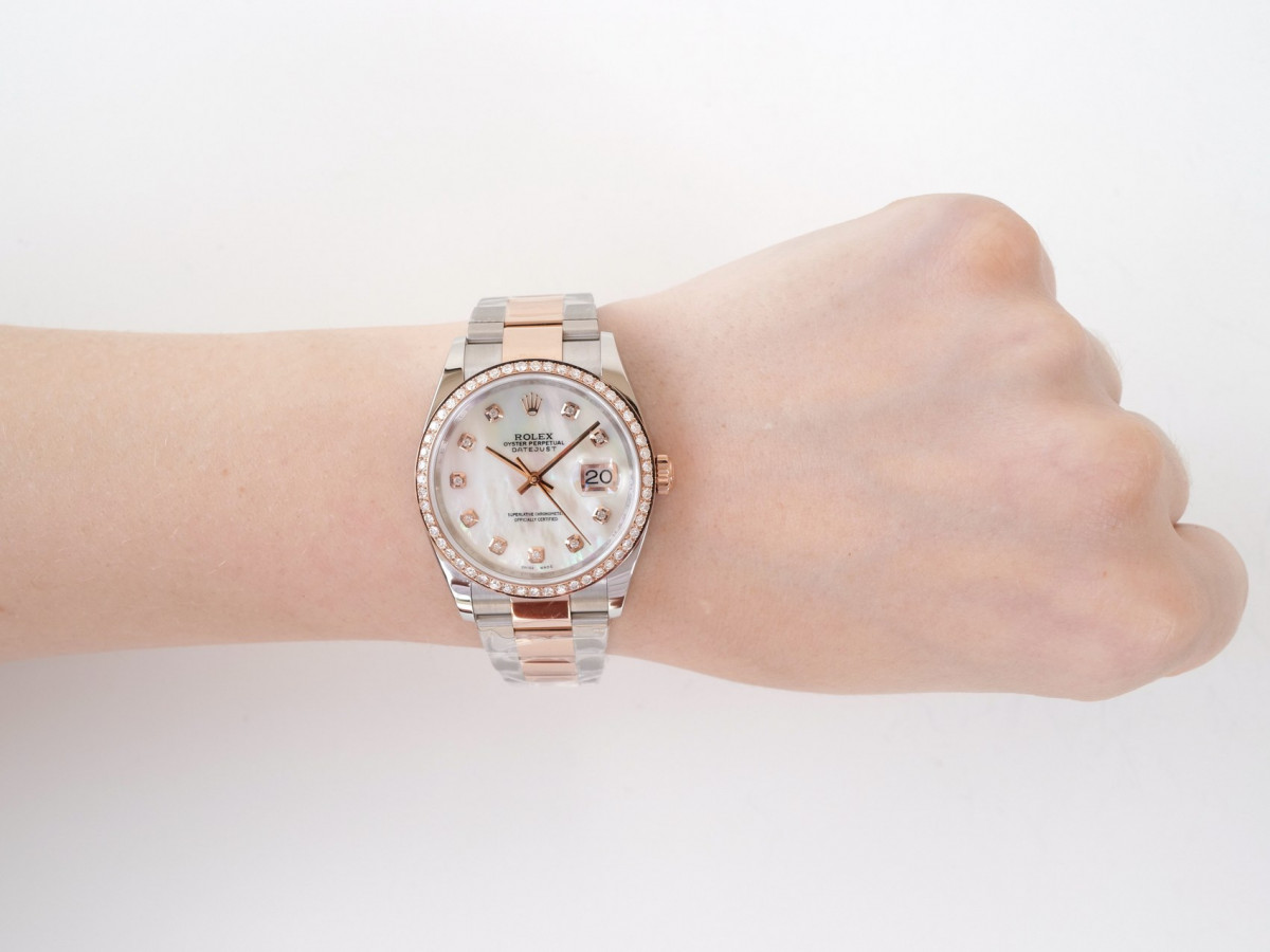 Швейцарские часы Rolex Datejust 36mm Oyster Steel 18K Rose Gold MOP Diamond Dial Bezel