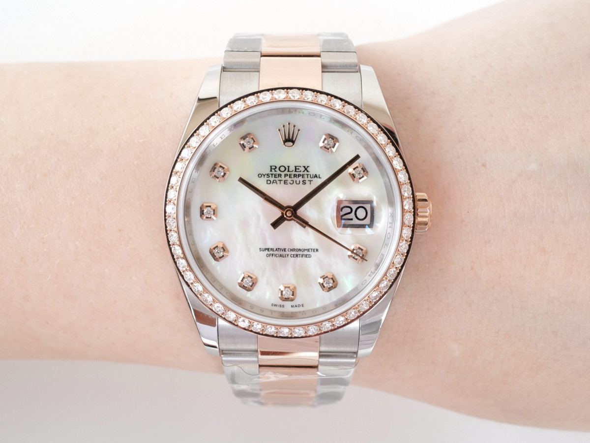 Швейцарские часы Rolex Datejust 36mm Oyster Steel 18K Rose Gold MOP Diamond Dial Bezel