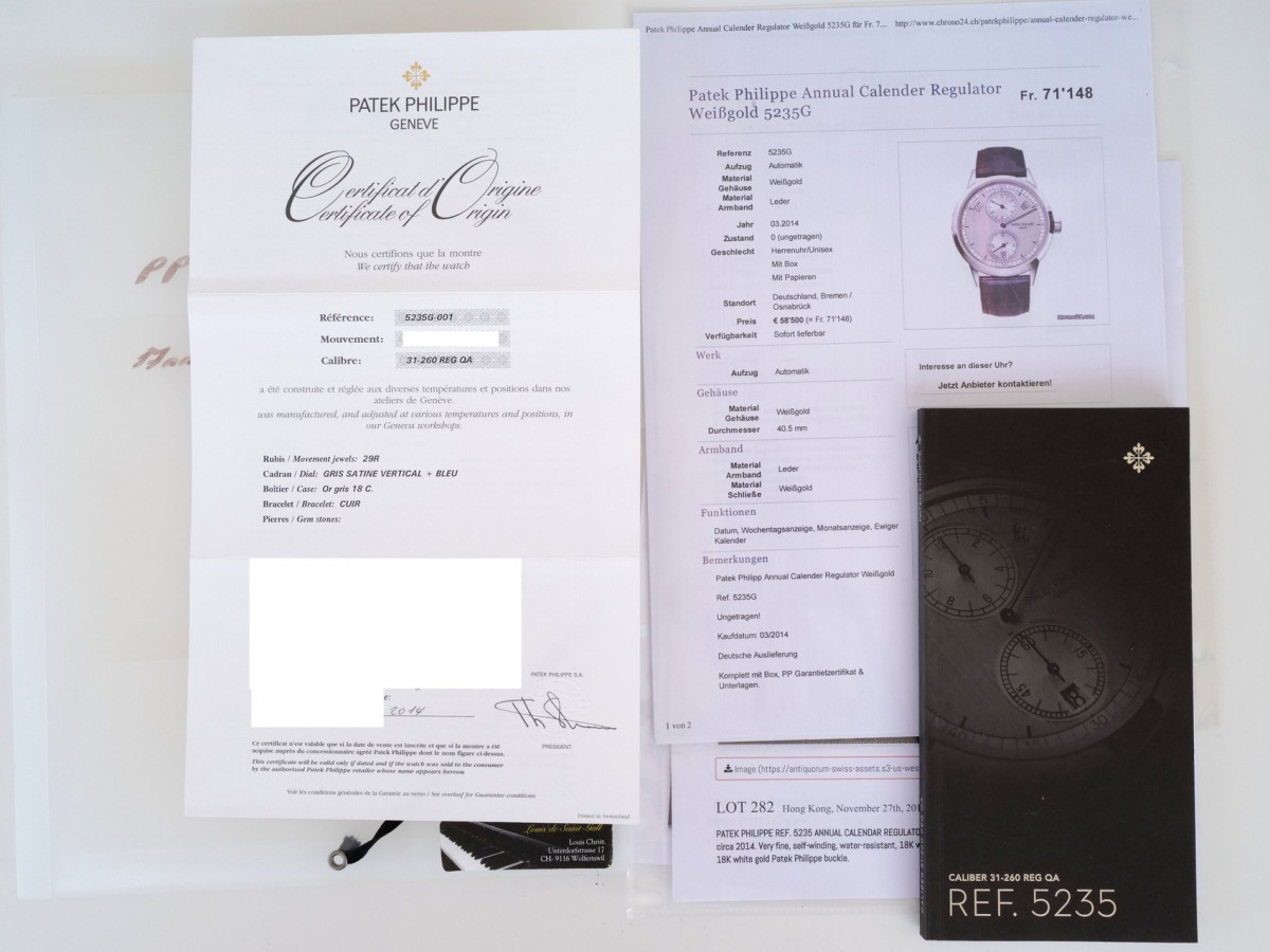 Швейцарские часы Patek Philippe Annual Calendar Regulator 18K White Gold 41