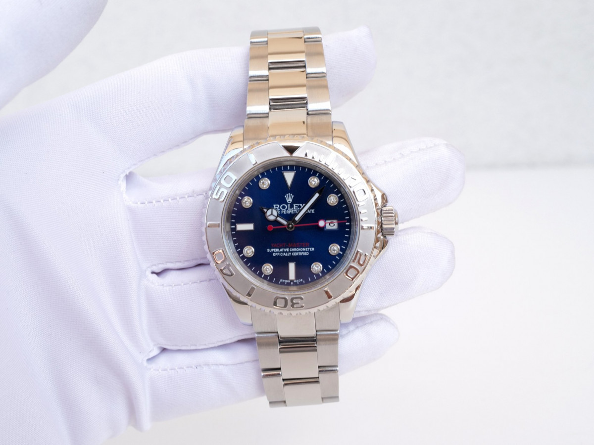 Швейцарський годинник Rolex Yacht-Master 40 Steel Platinum Bezel Custom Blue Diamond Dial