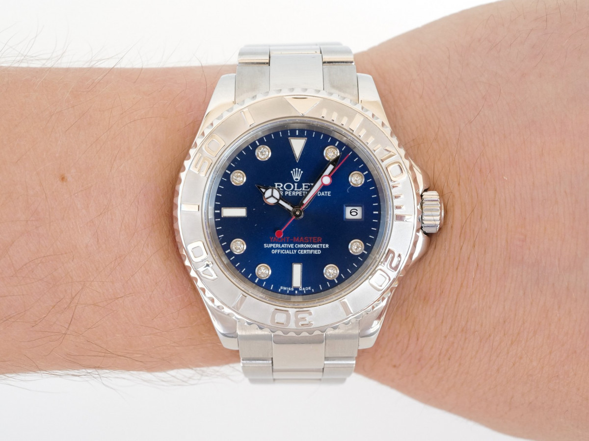 Швейцарський годинник Rolex Yacht-Master 40 Steel Platinum Bezel Custom Blue Diamond Dial