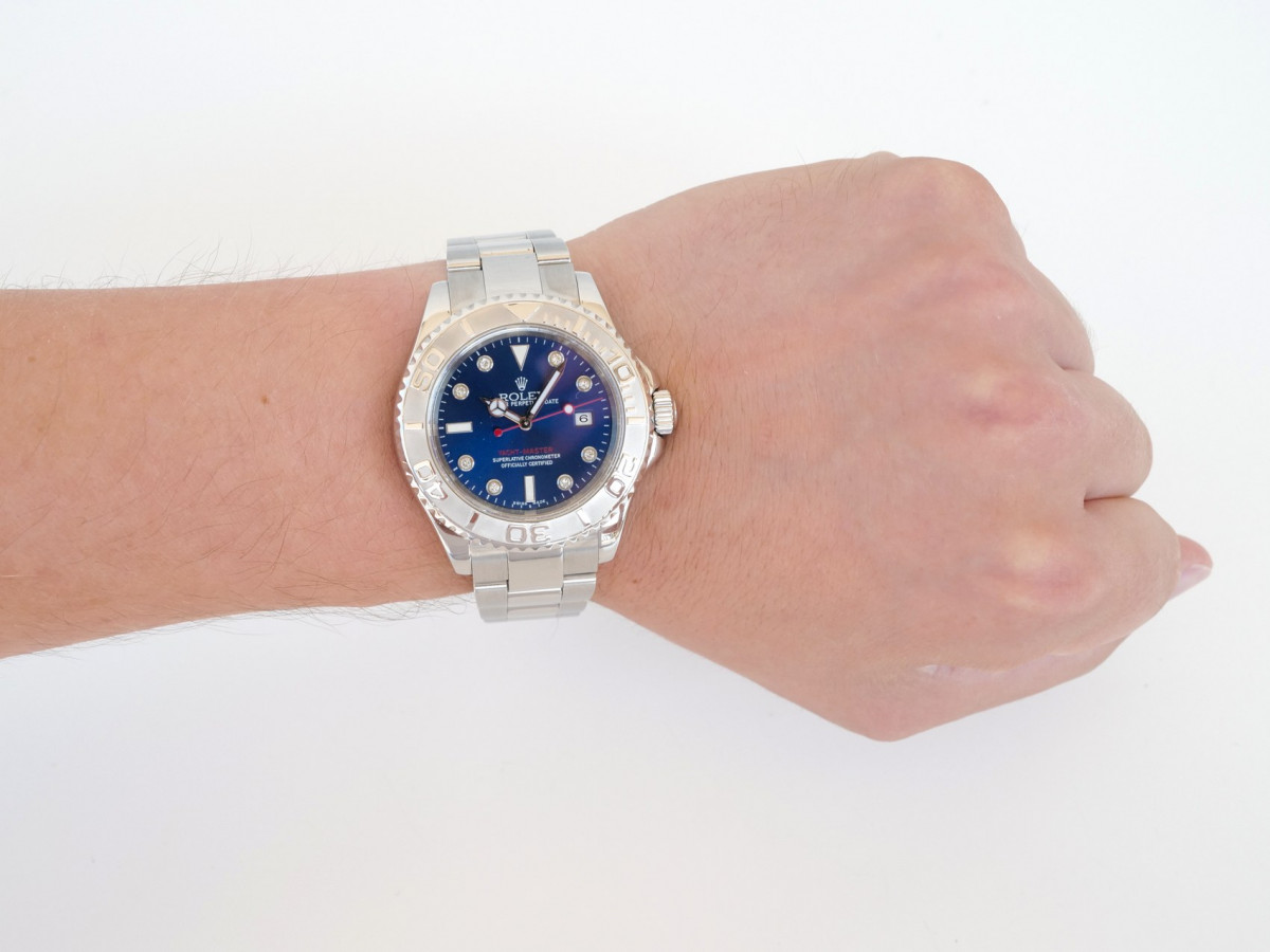 Швейцарський годинник Rolex Yacht-Master 40 Steel Platinum Bezel Custom Blue Diamond Dial