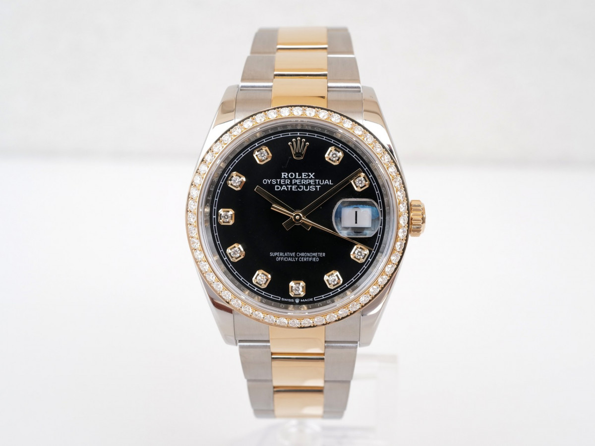 Швейцарський годинник Rolex Datejust 36mm Oyster Steel 18K Yellow Gold Black Diamond Dial