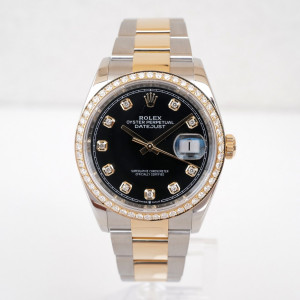 Швейцарський годинник Rolex Datejust 36mm Oyster Steel 18K Yellow Gold Black Diamond Dial