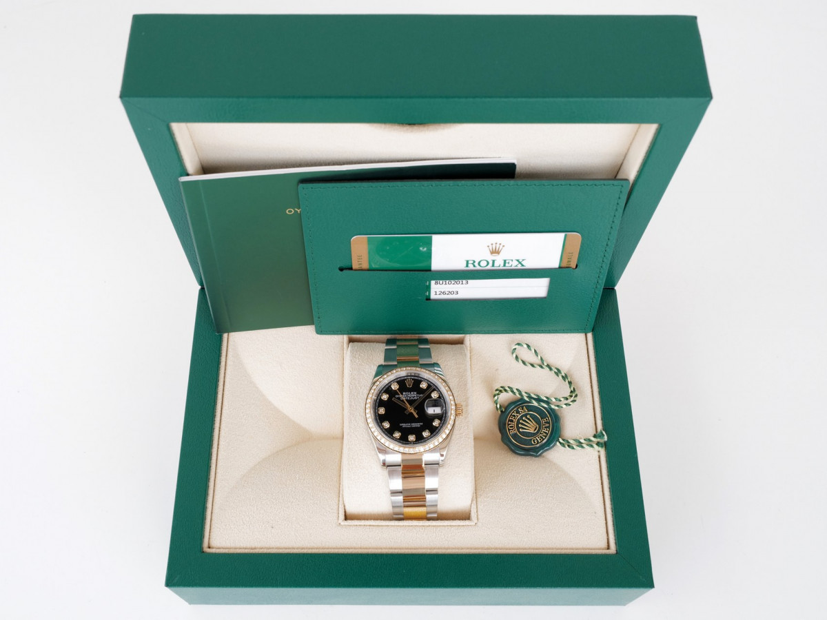 Швейцарський годинник Rolex Datejust 36mm Oyster Steel 18K Yellow Gold Black Diamond Dial