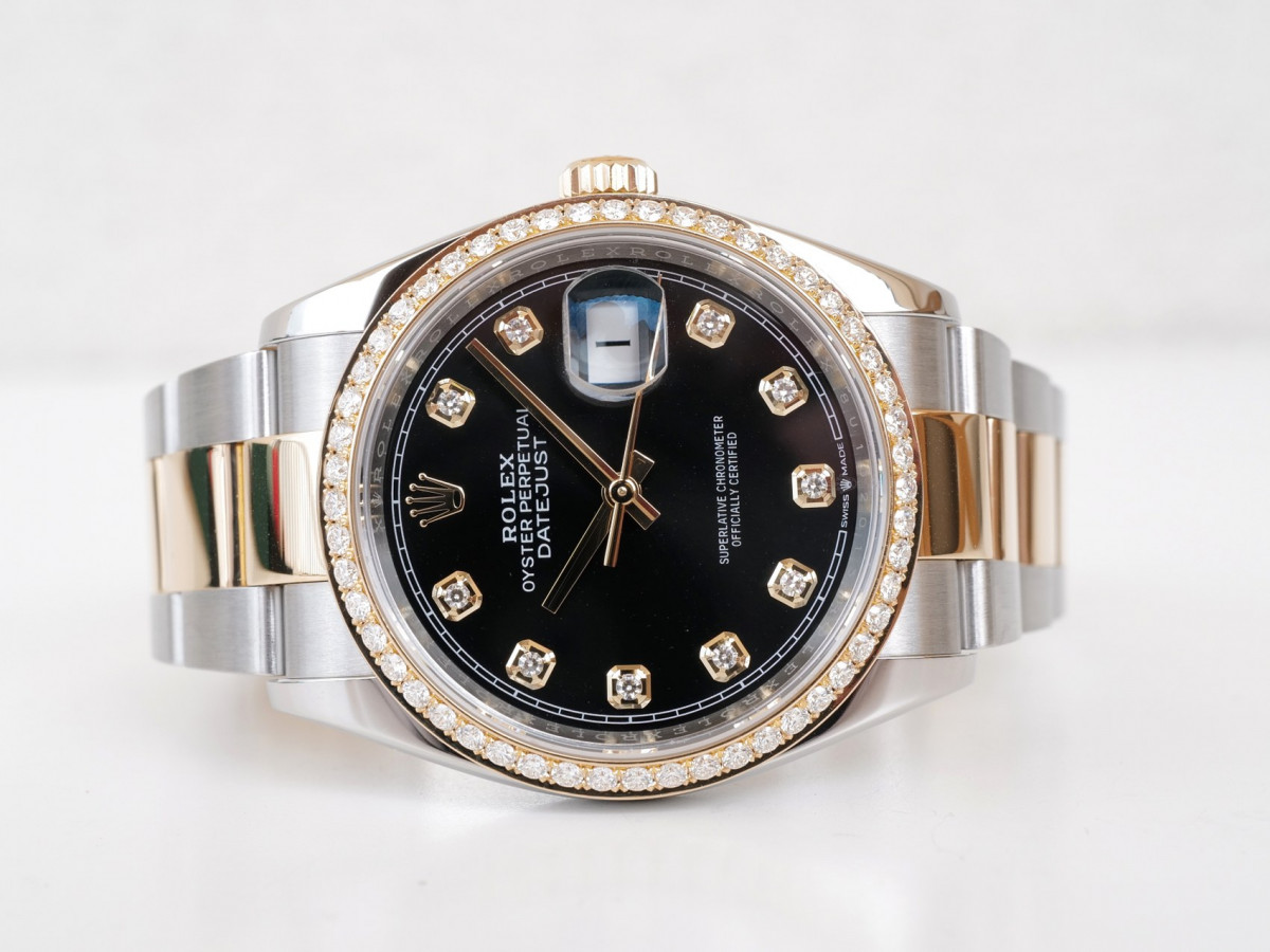 Швейцарський годинник Rolex Datejust 36mm Oyster Steel 18K Yellow Gold Black Diamond Dial
