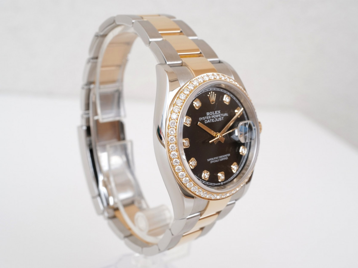 Швейцарський годинник Rolex Datejust 36mm Oyster Steel 18K Yellow Gold Black Diamond Dial