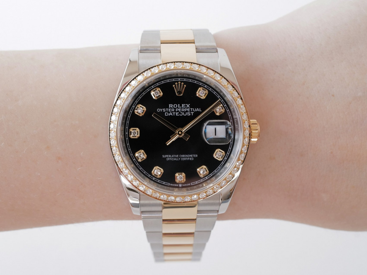 Швейцарський годинник Rolex Datejust 36mm Oyster Steel 18K Yellow Gold Black Diamond Dial