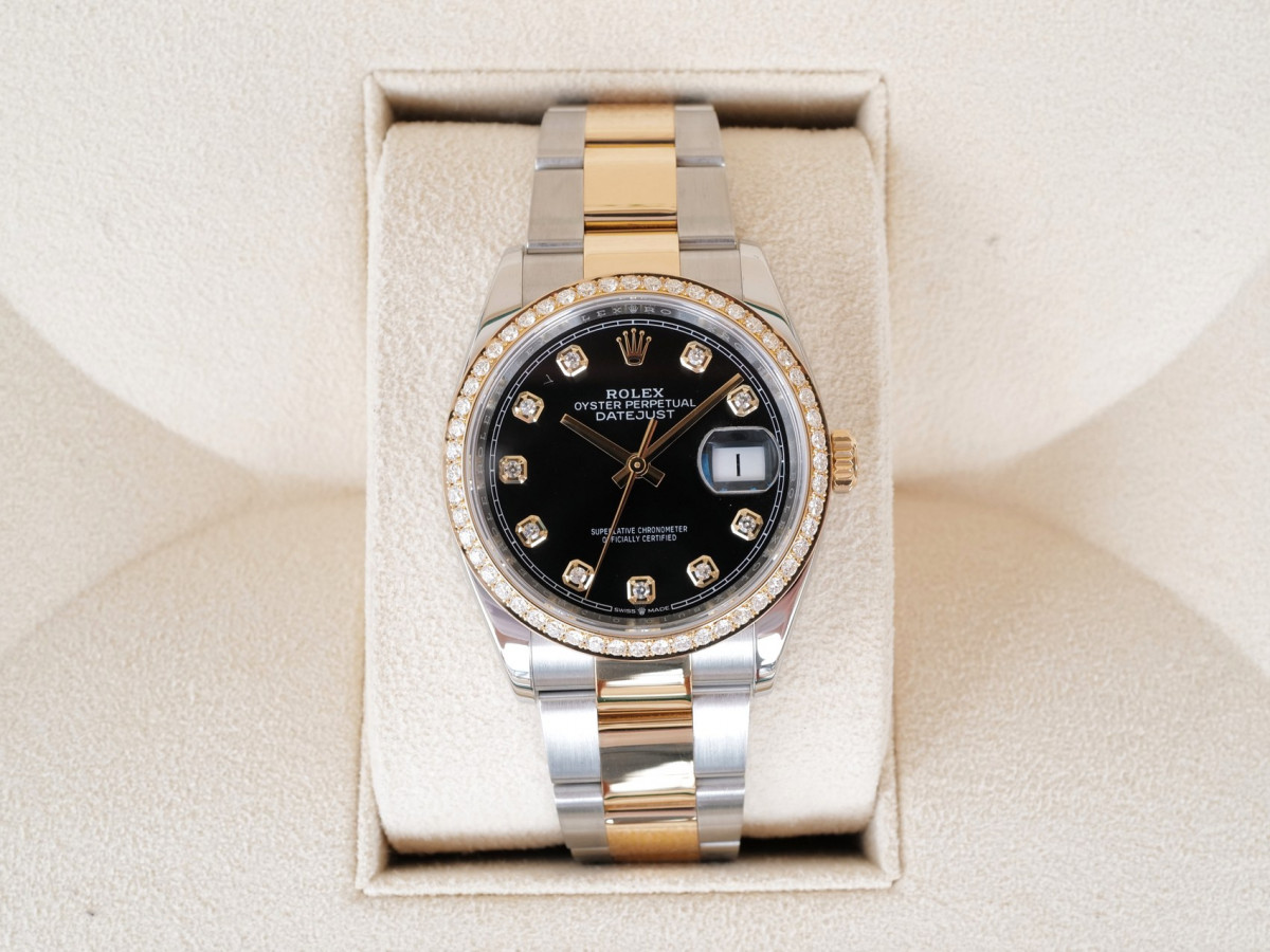 Швейцарський годинник Rolex Datejust 36mm Oyster Steel 18K Yellow Gold Black Diamond Dial
