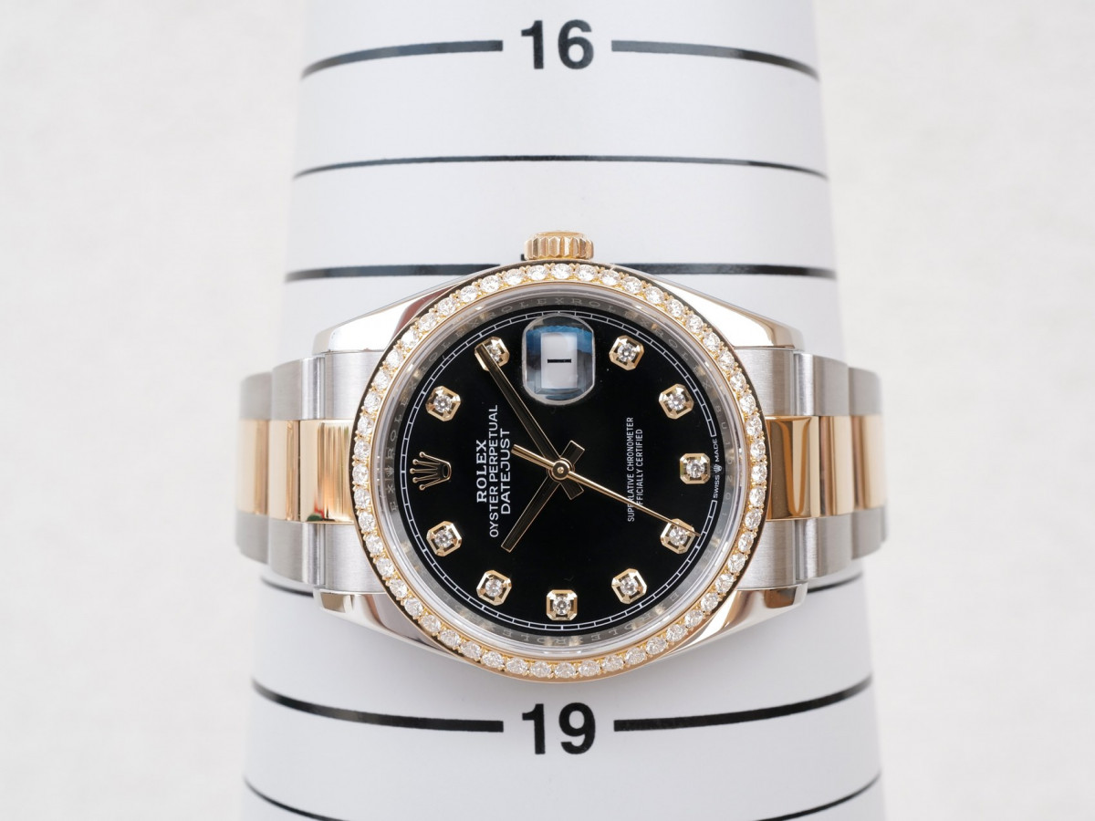 Швейцарський годинник Rolex Datejust 36mm Oyster Steel 18K Yellow Gold Black Diamond Dial