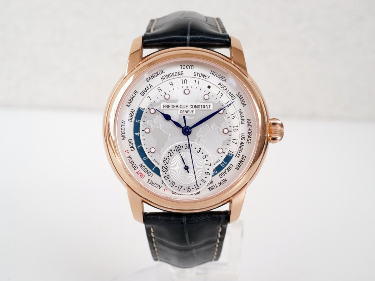 Швейцарський годинник Frederique Constant Manufacture Worldtimer Silver Dial Blue Alligator Strap