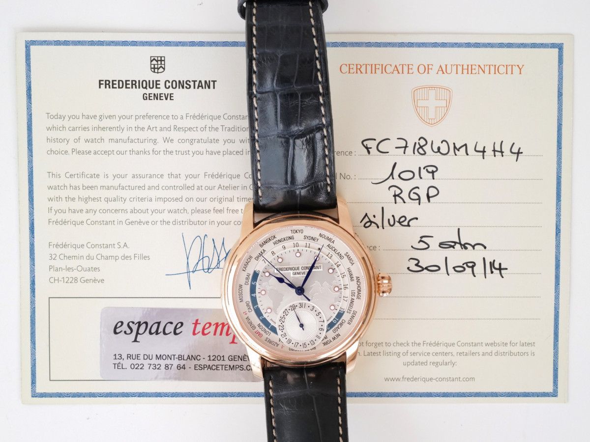 Швейцарський годинник Frederique Constant Manufacture Worldtimer Silver Dial Blue Alligator Strap