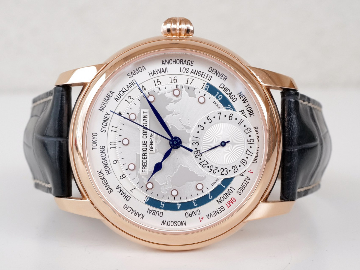 Швейцарський годинник Frederique Constant Manufacture Worldtimer Silver Dial Blue Alligator Strap