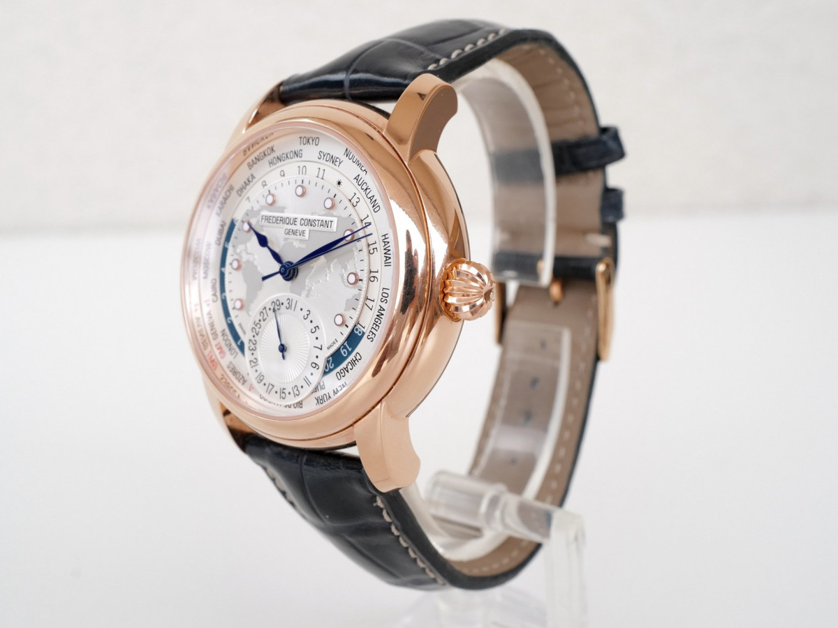 Швейцарський годинник Frederique Constant Manufacture Worldtimer Silver Dial Blue Alligator Strap