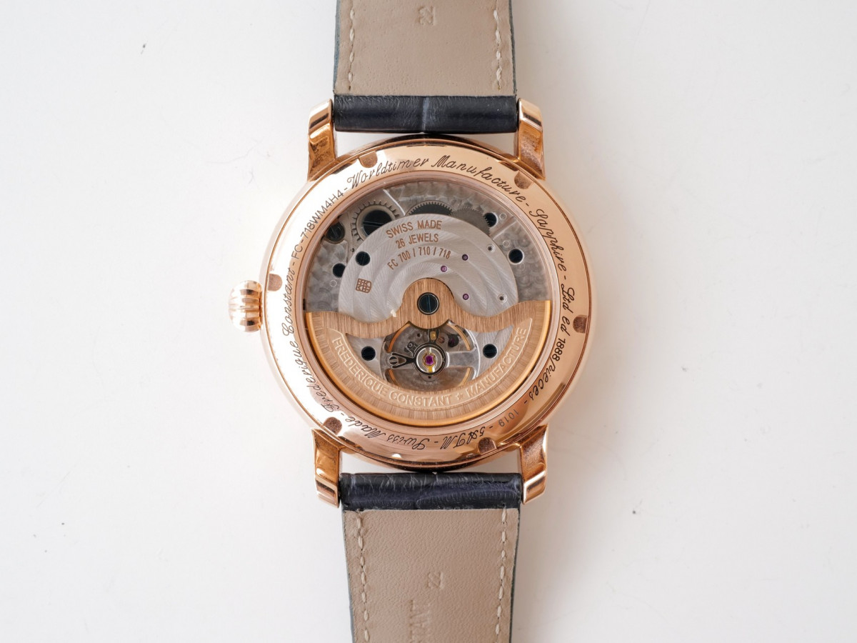 Швейцарський годинник Frederique Constant Manufacture Worldtimer Silver Dial Blue Alligator Strap