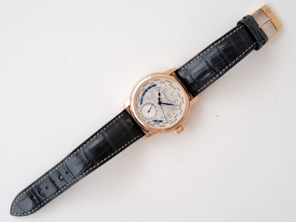 Швейцарський годинник Frederique Constant Manufacture Worldtimer Silver Dial Blue Alligator Strap