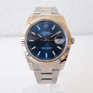 Швейцарський годинник Rolex Datejust 41 Blue Dial Oyster Steel Fluted 18K White Gold Bezel