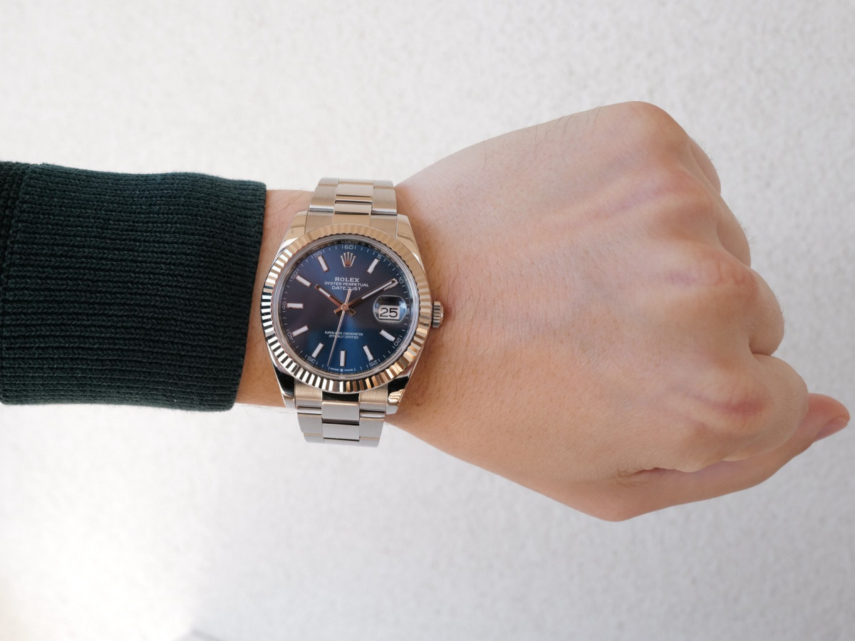 Швейцарський годинник Rolex Datejust 41 Blue Dial Oyster Steel Fluted 18K White Gold Bezel