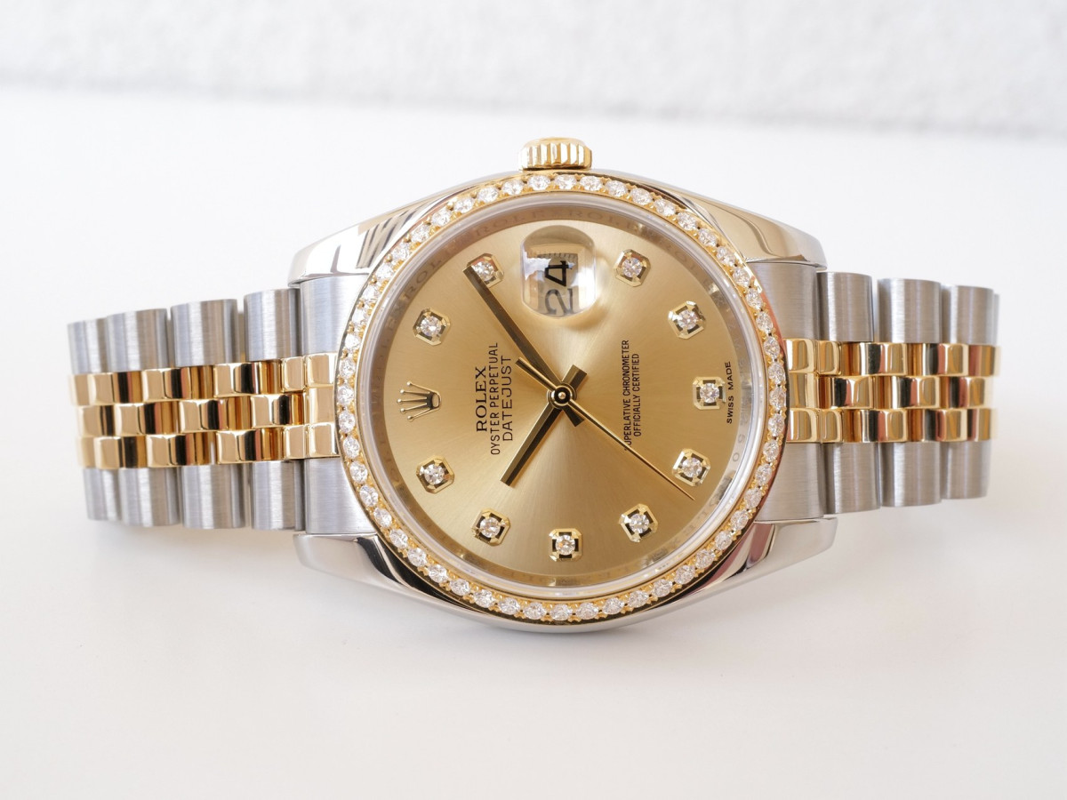 Швейцарський годинник Rolex Datejust 36 Jubilee Steel 18K Yellow Gold Champagne Diamond Dial Bezel