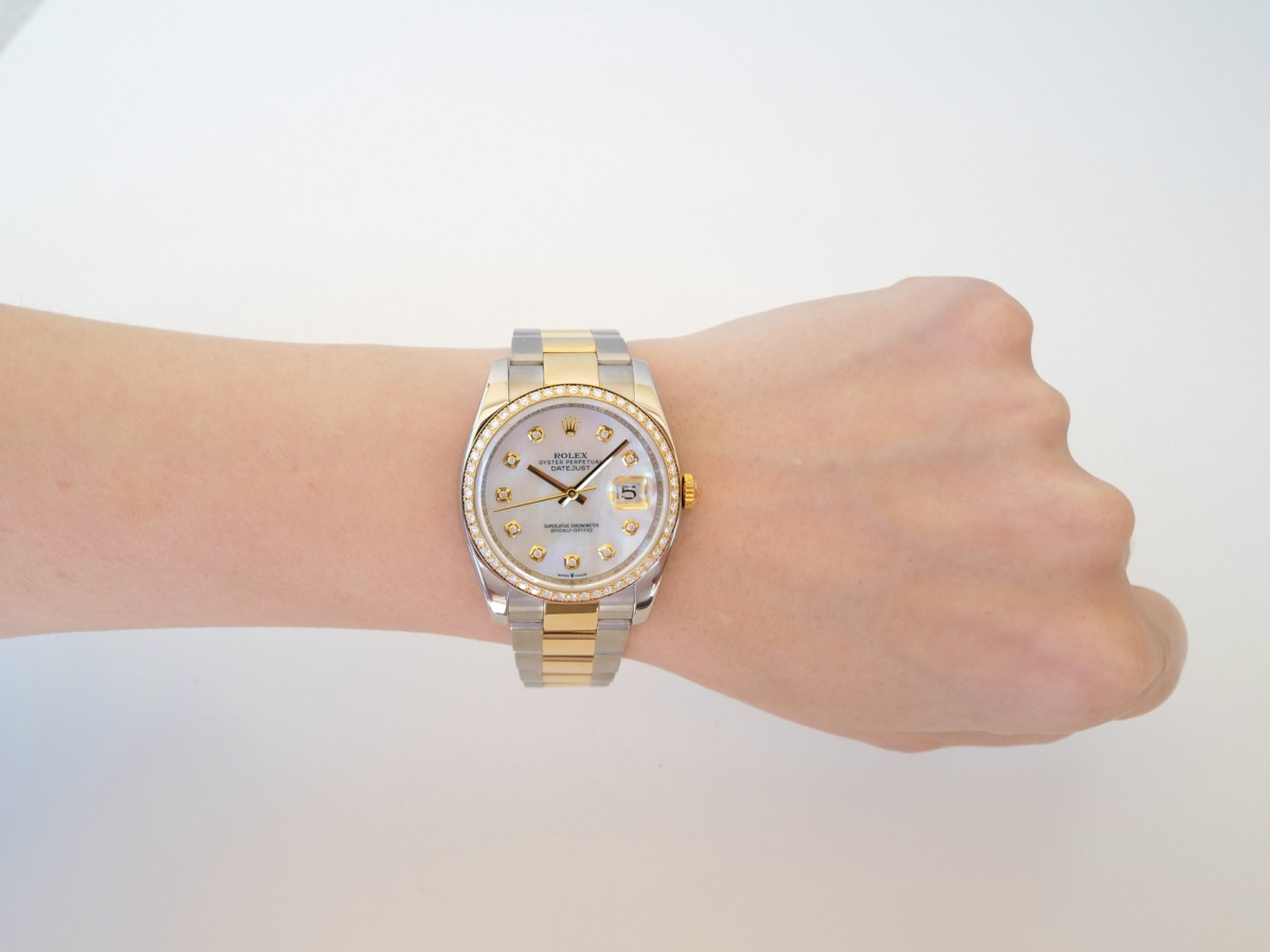 Швейцарские часы Rolex Datejust 36 Oyster Steel 18K Yellow Gold MOP Diamond Dial Bezel