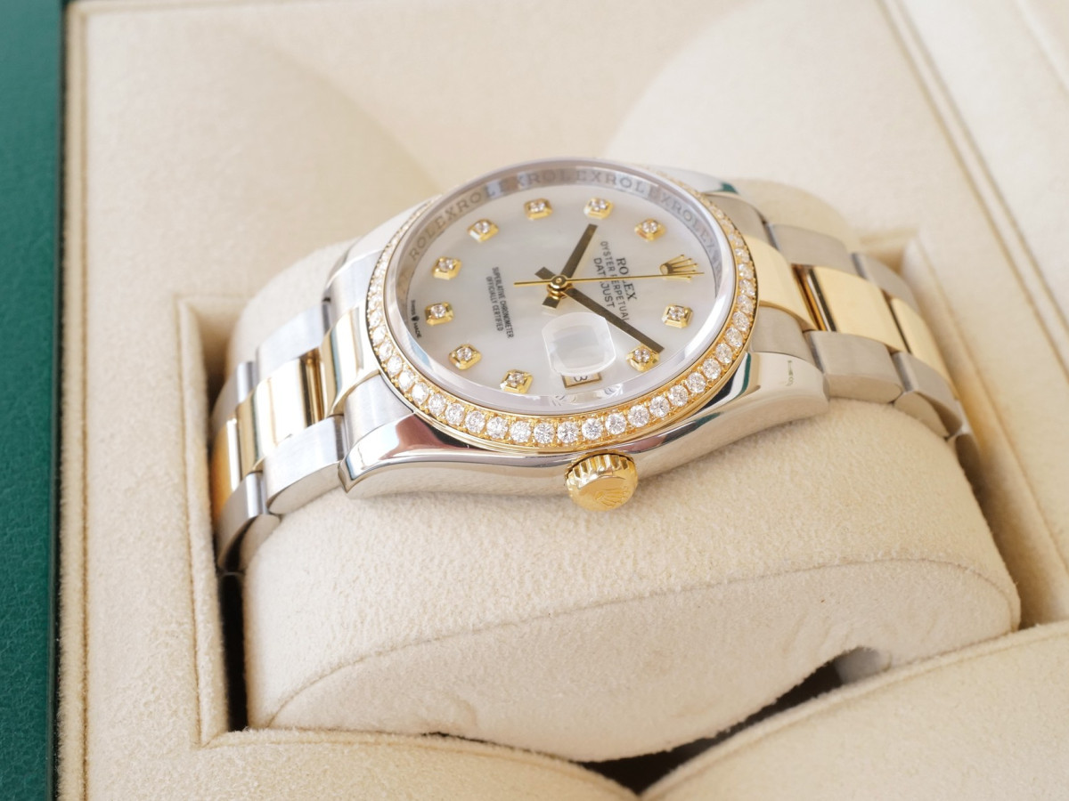Швейцарские часы Rolex Datejust 36 Oyster Steel 18K Yellow Gold MOP Diamond Dial Bezel