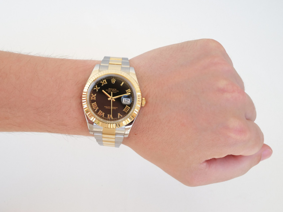 Swiss watch Rolex Datejust II 41 Oyster 18K Yellow Gold Steel Black Roman Dial