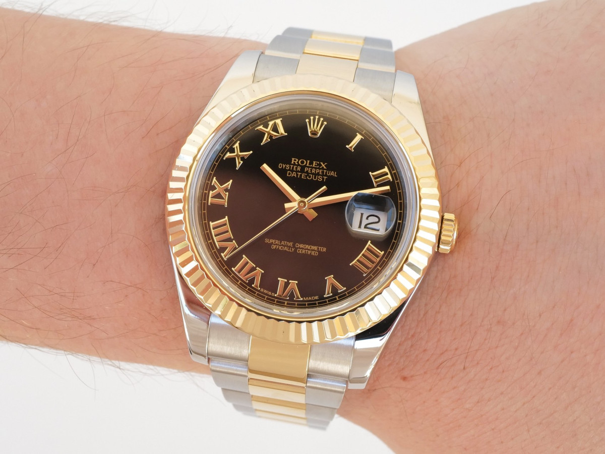 Swiss watch Rolex Datejust II 41 Oyster 18K Yellow Gold Steel Black Roman Dial