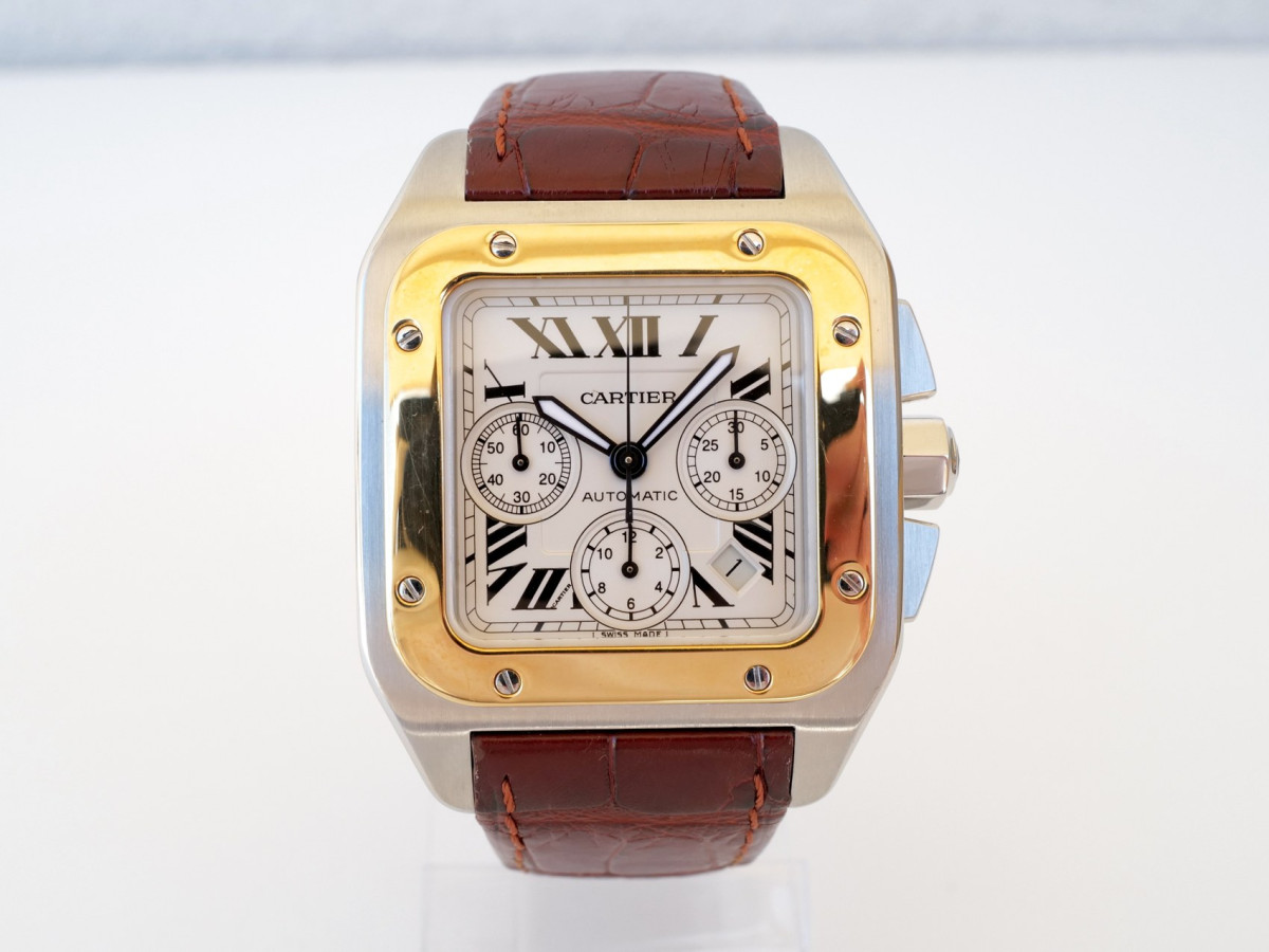 Швейцарские часы Cartier Santos 100 XL Chronograph Steel 18K Yellow Gold 42