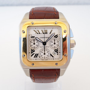 Швейцарський годинник Cartier Santos 100 XL Chronograph Steel 18K Yellow Gold 42